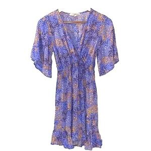 VTG Y2K Dress Rewind XS Lilac Dainty Floral Ruffle Spring Wrap Cottage Fairycore